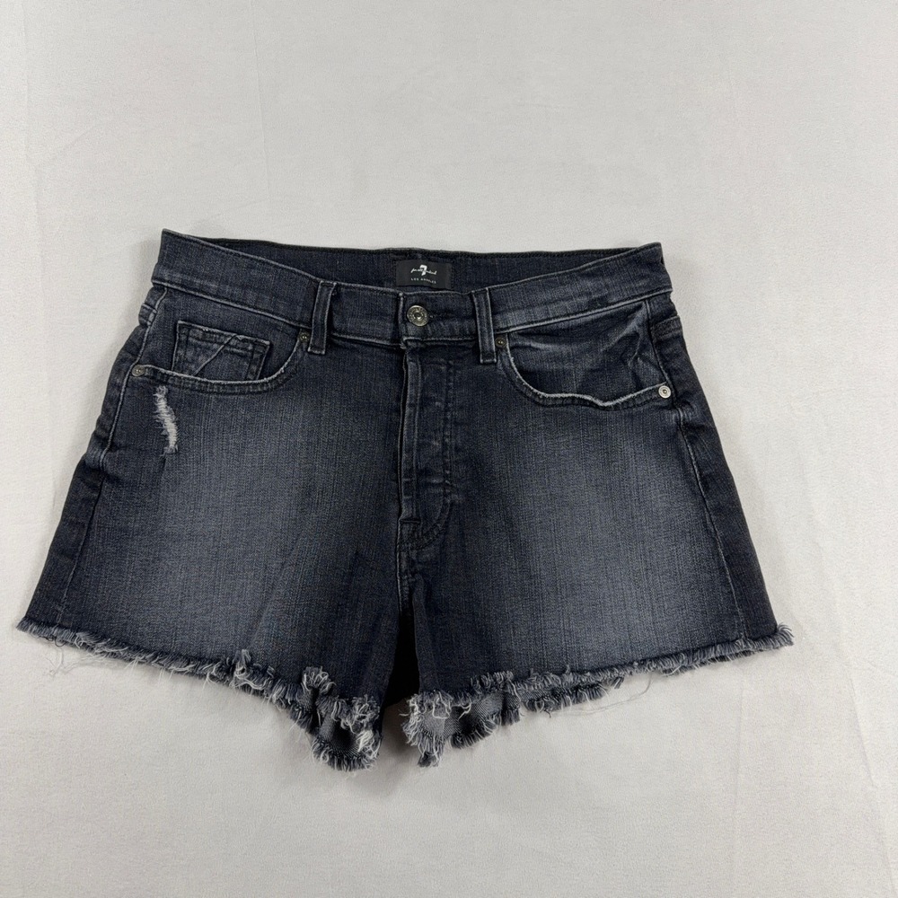 7 For All Mankind Monroe Cutoff Short Frayed Hem Button Fly Black Grey Size 30